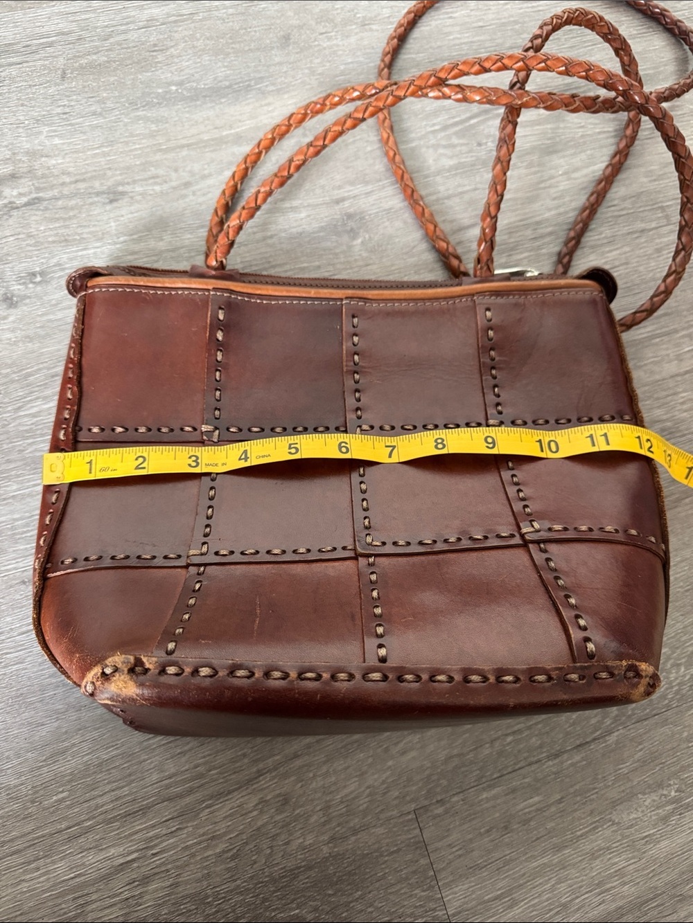 Ellepi Handmade Braided-Strap Patchwork Leather Shoulder Bag in Deep Brown - Picture 6 of 10